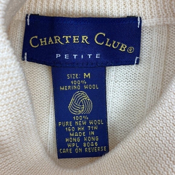 Charter Club 100% Wool Ribbed Ivory Long Sleeve Mock Turtleneck Sweater MP M - Picture 6 of 7